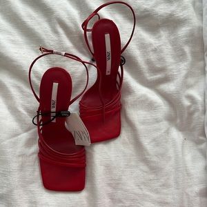 ZARA square toe strap heels